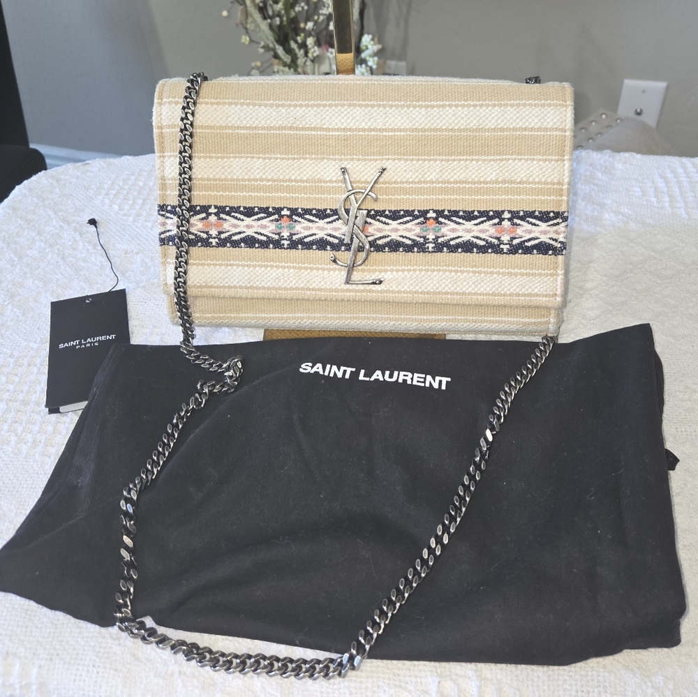 Saint Laurent Straw Crossbody Bag in Cream and Navy Trim - Picture 11 of 11